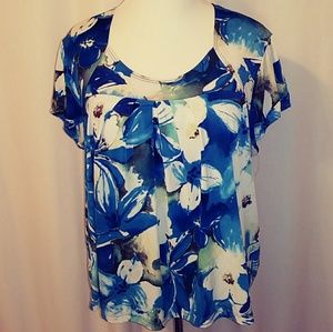 Olivia Paige Women's 2X Blouse Blue White Floral